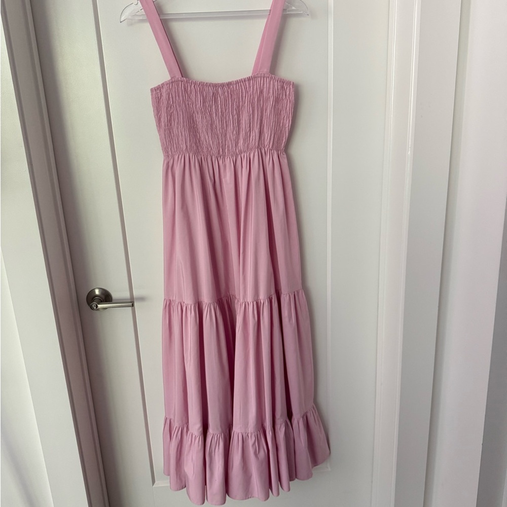 Zara Pink Smocked Tiered Maxi Dress